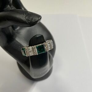 Judith Ripka Sterling Silver 925 Green Simulated Emerald CZ Band Ring Size 6